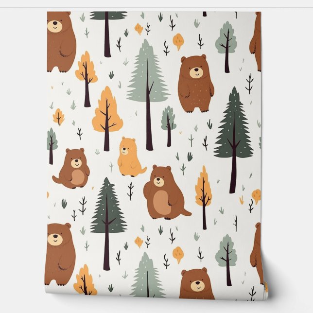 Papier Peint Bois Forêt Animaux Motif Baby Nursery Room (Déroulement)