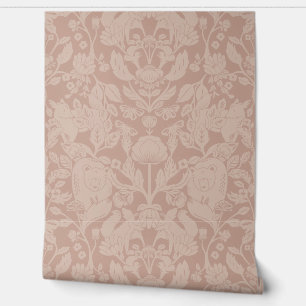 Papier Peint Bois rose poussiéreux Bloc Imprimer Damas