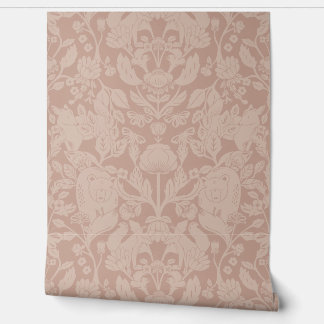 Papier Peint Bois rose poussiéreux Bloc Imprimer Damas