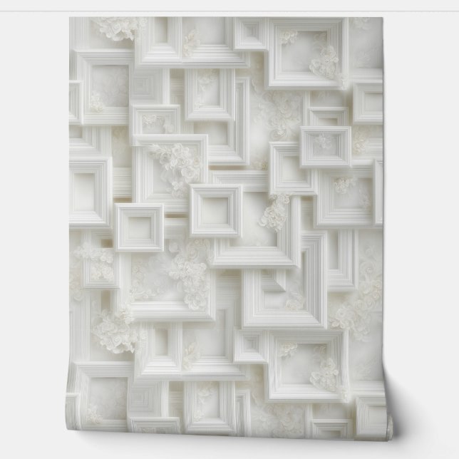 Papier Peint Boîte blanche contemporaine avec fleurs Abstraites (Déroulement)