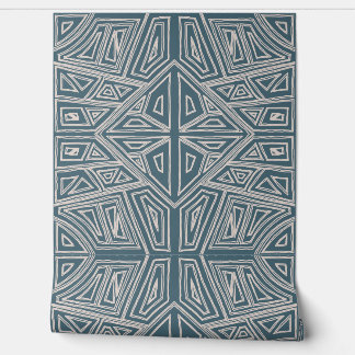 Papier Peint Bold Lines - Symmetrical Tile - Teal and Beige