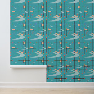 Papier Peint Boomerangs modernes du milieu du siècle, Turquoise