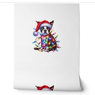 Papier Peint Boston Terrier illuminations de Noël Santa Hat Chi