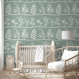 Papier Peint Botanic Serenade Douce Sauge Silhouettes Minimalis