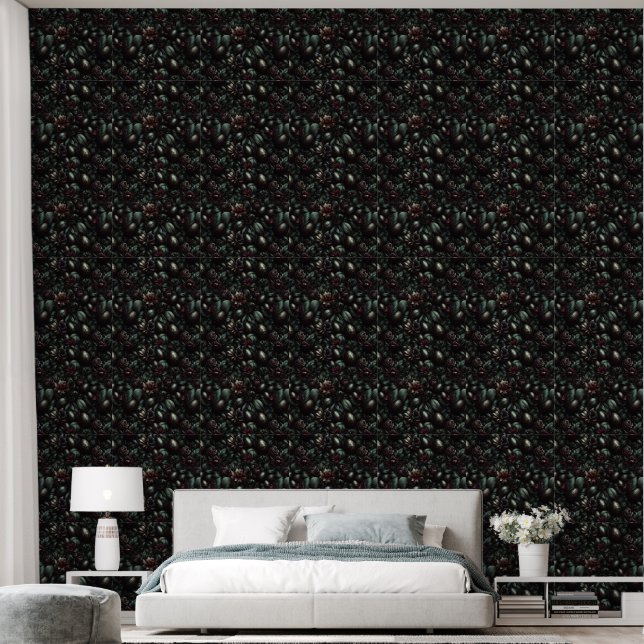 Papier peint botanique foncé à décoller et coller (Chambre à coucher)