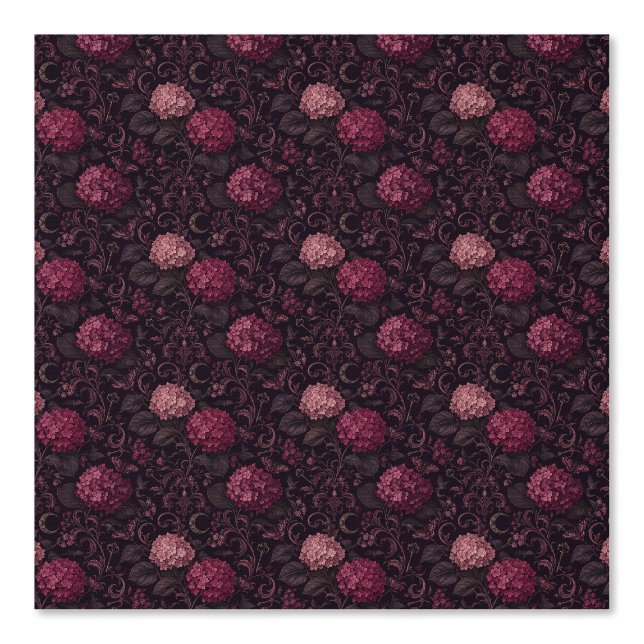 Papier peint botanique gothique Hydrangea rose rom (Recto)