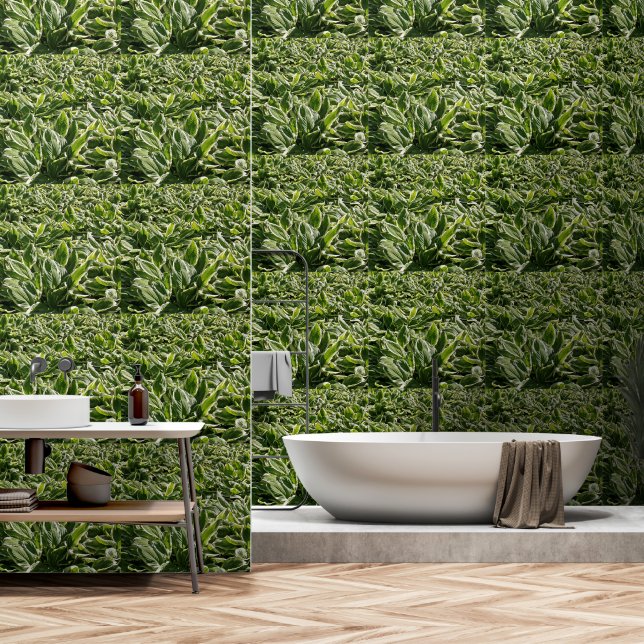 Papier Peint Botanique Imprimé Hosta Plante Feuille Vert verdur (Salle de bain)