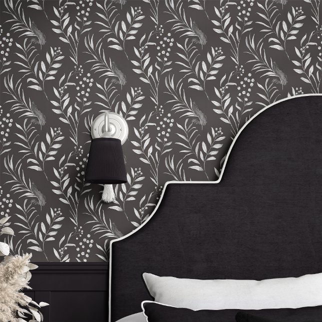 Papier Peint Botanique Noir et Blanc (Créateur téléchargé)