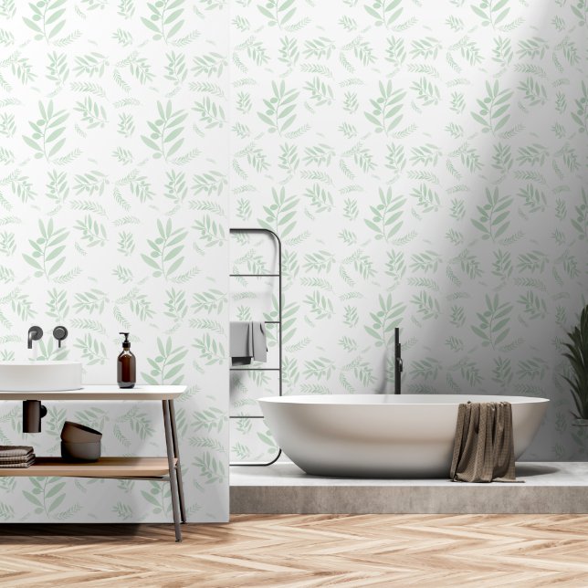 Papier peint botanique Olive Branch – Feuille natu (Salle de bain)