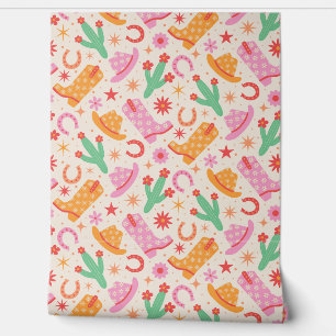 Papier Peint Bottes et chapeaux de cowgirl groovy avec motif de