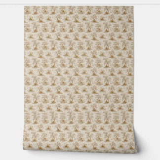 Papier Peint Bouddha doré Toile de Jouy motif classique
