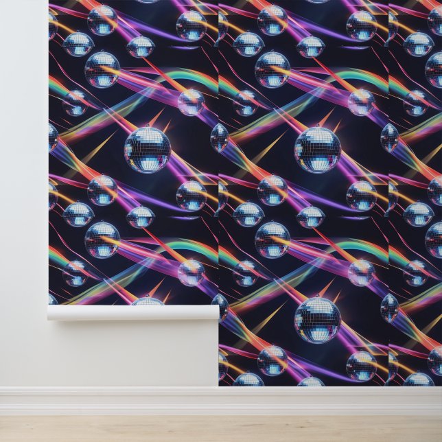 Papier Peint Boule Disco Vibrante Tourbillons de Arc-en-Ciel Au (Application)