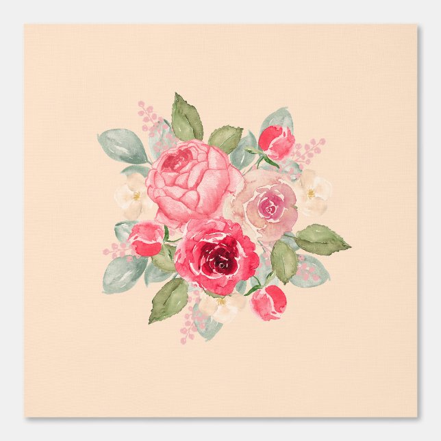 Papier Peint Bouquet de roses peintes en rose (Recto)