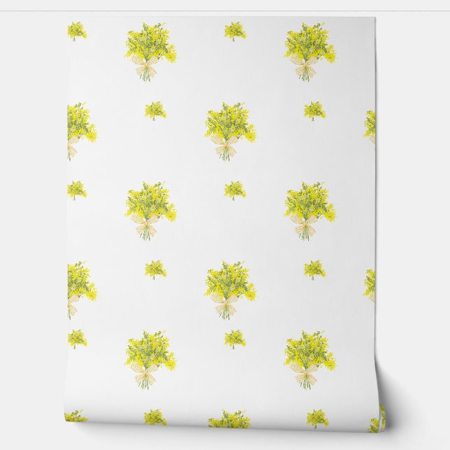 Papier peint bouquet floral jaune (Déroulement)