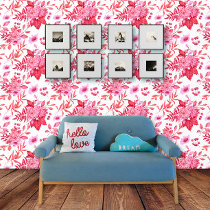 Papier Peint Bouquet rose de fleurs et motif de feuillage