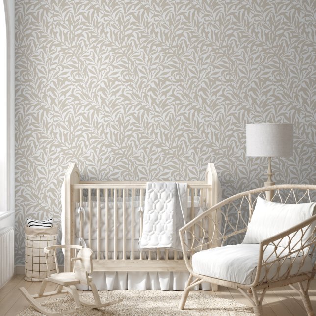 Papier Peint Branche de Saule Beige Clair et Blanc (Enfants)