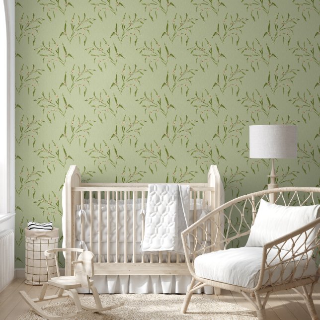 Papier Peint Branches vertes et baies motif botanique (Enfants)