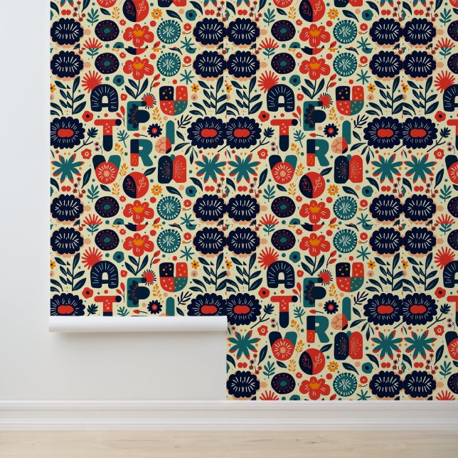 Papier Peint Bright Floral Typographie Art Motif (Application)