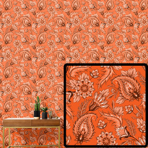 Papier Peint Bright Orange Brown Floral Paisley Élégant