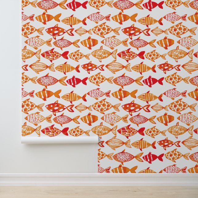 Papier Peint Bright Orange Watercolor Fish (Application)