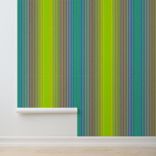 Papier Peint Bright Vertical Stripes Vert Bleu Jaune Moderne