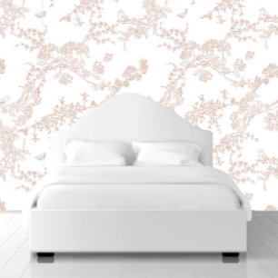 Papier Peint Brown Chinoiserie Toile Jouy Birds Jardin Floral