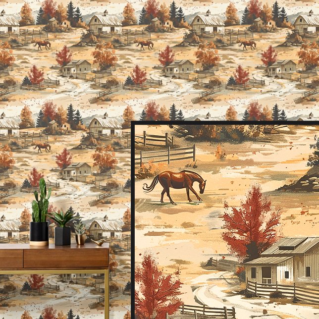 Papier Peint Brown Horse Grange Automne Ranch (Créateur téléchargé)