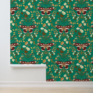 Papier peint Brown Moth & Floral - Papier peint ve