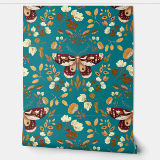 Papier peint Brown Moth & Floral sur Striing Turqu