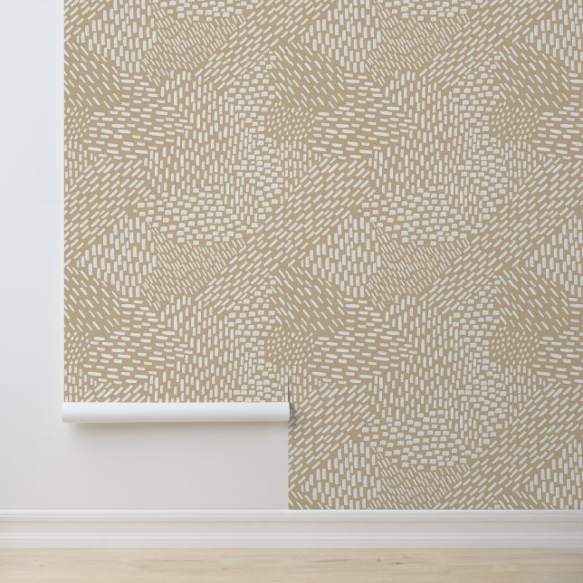 Papier Peint Brush stries Abstraites modernes, blanc sur beige (Application)