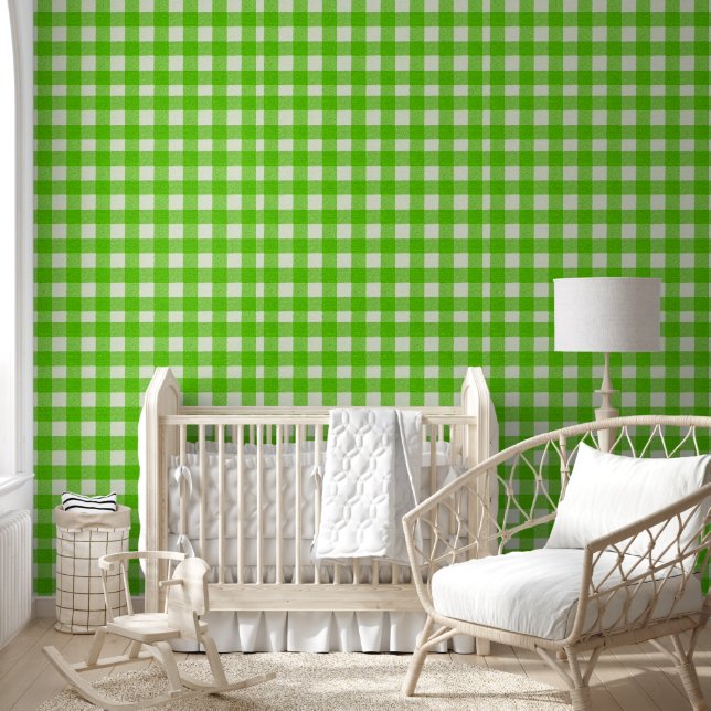Papier Peint Buffle vert Plaid En vichy Check Texté (Enfants)