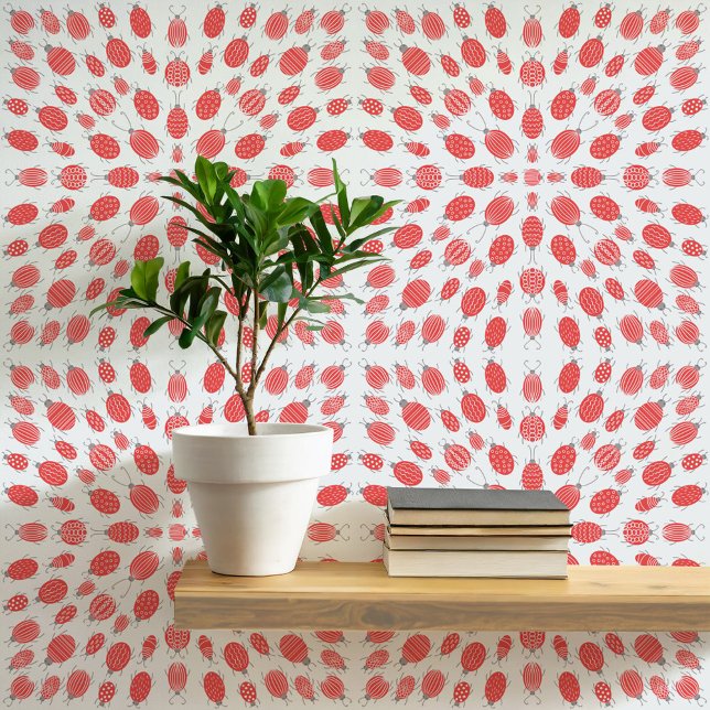 Papier Peint Buissons et Motif de coléoptères rouge sur bleu (Créateur téléchargé)