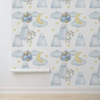 Papier Peint Bunny Balloons Mountains Moon Star Cloud Baby Boy