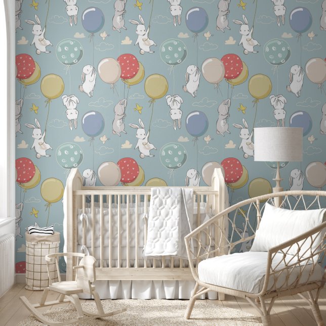 Papier Peint Bunny Bunnies Balloons Ballons Couvre-Mur (Enfants)