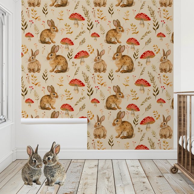 Papier Peint Bunny Champignons Animaux Nursery Salle de l'enfan (Créateur téléchargé)