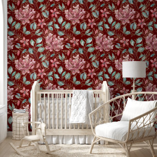 Papier Peint Burgundy Vert or modèle floral