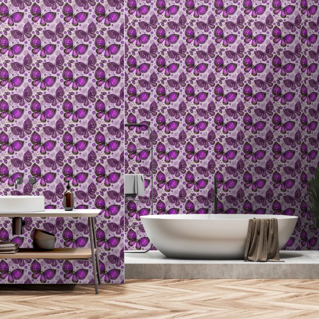 Papier Peint BUTTERFLITS PURPLE sans faille (Salle de bain)