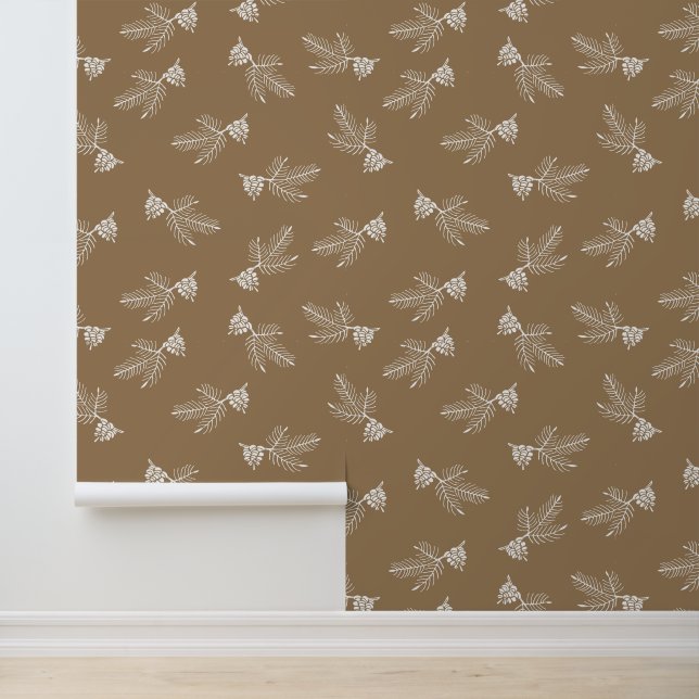 Papier Peint Cabine de bois Tan Pine & Pinecone Motif (Application)