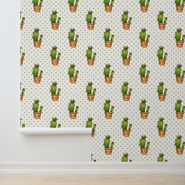 Papier Peint Cactus et Motif de point de polk Succulent (Application)