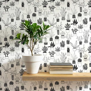 Papier Peint Cactus Succulent Art noir et blanc