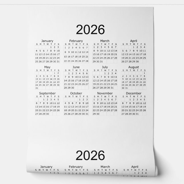 Papier Peint Calendrier minimaliste simple 2026 (Déroulement)