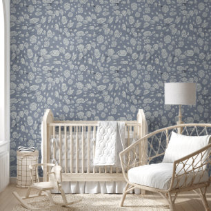 Papier Peint Calmer Blue Floral Waters Baby Nursery