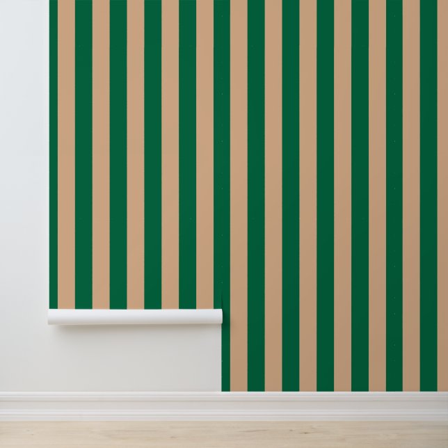 Papier Peint Camel Beige et Rayure Vert Classique (Application)