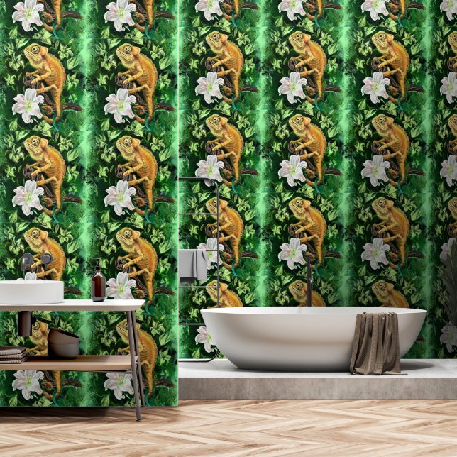 Papier Peint Caméléon dans les feuilles (Salle de bain)
