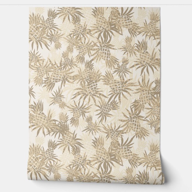 Papier Peint Camo d'ananas Tropical Hawaiian - Taupe (Déroulement)