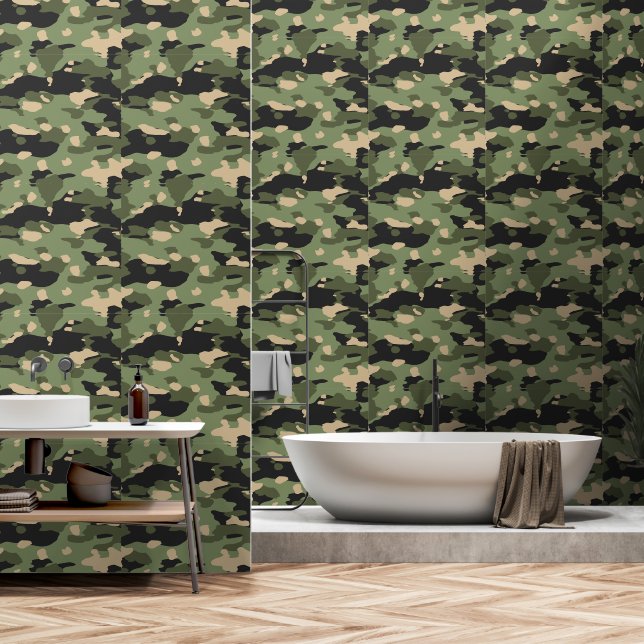 Papier Peint Camou vert (Salle de bain)