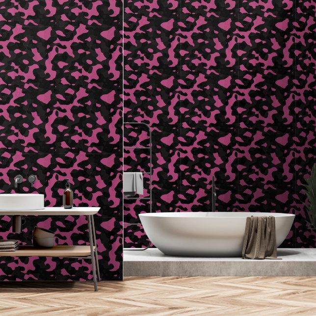 Papier Peint Camouflage abstrait rose et noir texturé (Salle de bain)