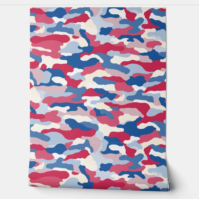 Papier Peint Camouflage rouge blanc et bleu (Déroulement)