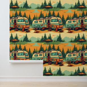Papier Peint Campeurs RV Retro nichés dans des pins