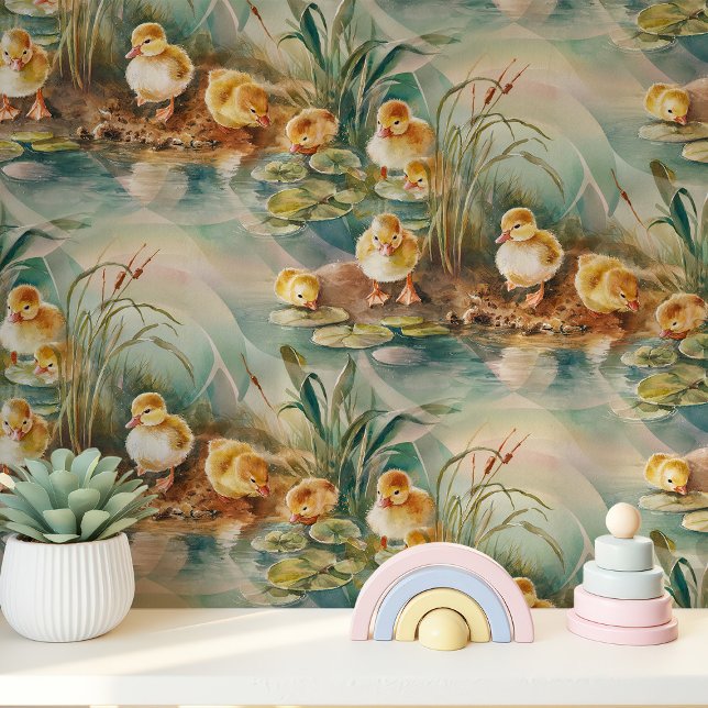 Papier Peint Canetons au Étang pour la Nurserie (Créateur téléchargé)